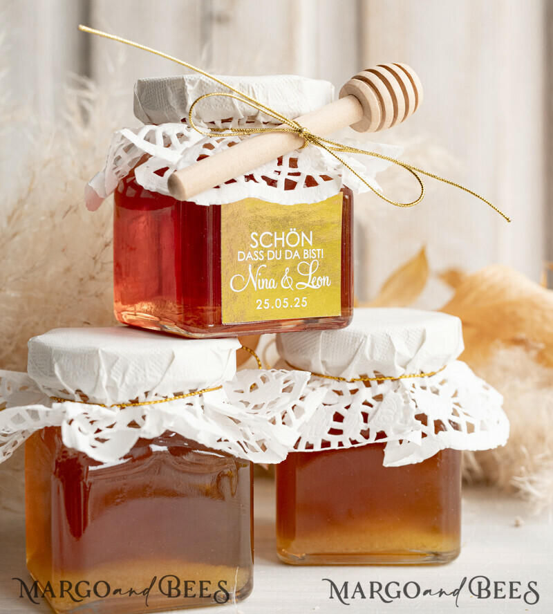 Honiggeschenkglas mit Honig, handgemachte Gastgeschenke zur Hochzeit-6