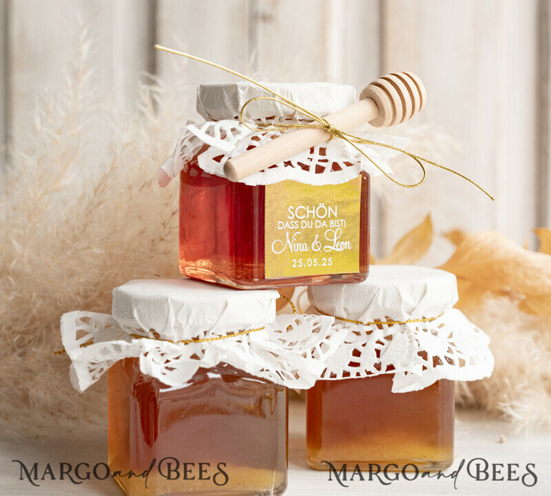 Honiggeschenkglas mit Honig, handgemachte Gastgeschenke zur Hochzeit-7