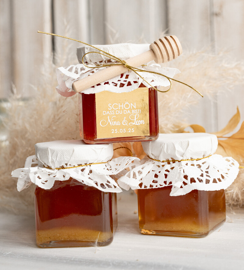 Honiggeschenkglas mit Honig, handgemachte Gastgeschenke zur Hochzeit-1