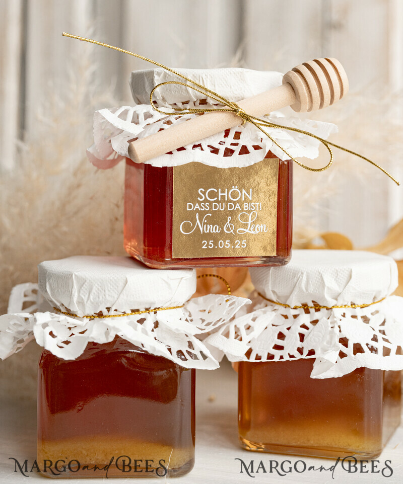 Honiggeschenkglas mit Honig, handgemachte Gastgeschenke zur Hochzeit-3