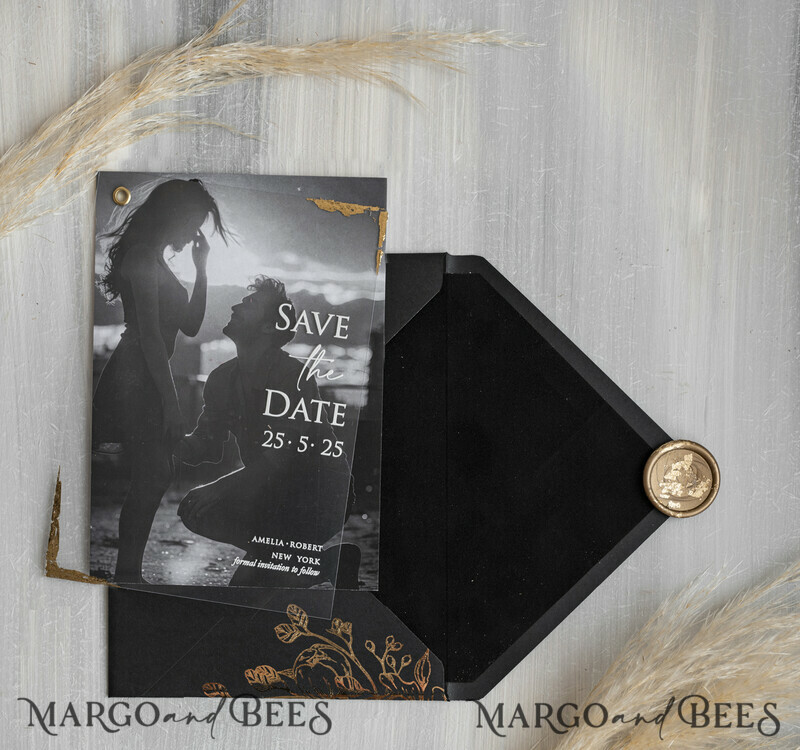 Pink Gold Marble Save the Date Cards with Photo, Vellum Save Our Dates with Photo Gold Foil Calendar Cards-10