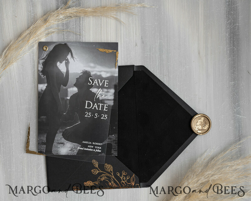 Pink Gold Marble Save the Date Cards with Photo, Vellum Save Our Dates with Photo Gold Foil Calendar Cards-12