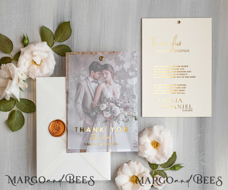 Printed vellum Wedding Photo Thank You Cards, Modern Wedding Thank You Cards with foto-0