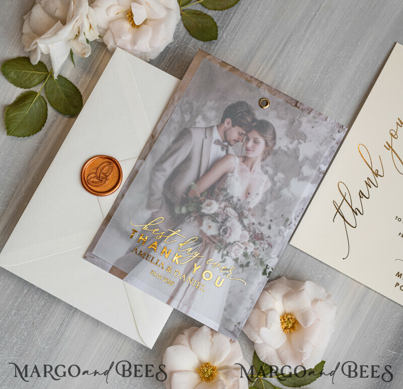 Printed vellum Wedding Photo Thank You Cards, Modern Wedding Thank You Cards with Photo, Minimalist Thank You Cards Wedding-3