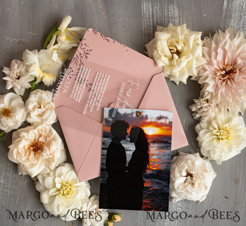 Plexi Wedding Photo Thank You Cards, Blush Pink Wedding Thank You Cards with Photo, Minimalist Thank You Cards Wedding-3