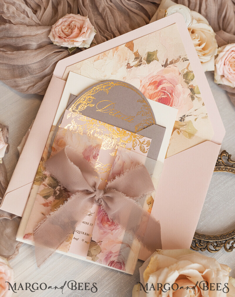 Vintage Baroque Wedding Invitation suite Beige Golden Fine art Roses Wedding Invitations with rsvp Victorian wedding crest Chinoiserie Invites Royal Ornamental frame-2