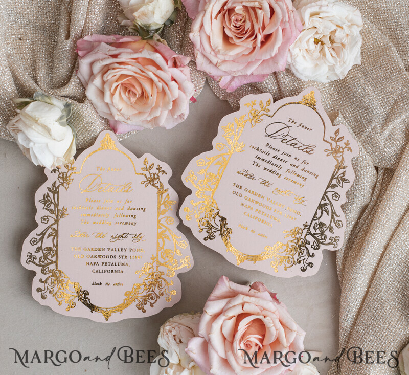 Vintage Baroque Wedding Invitation suite Beige Golden Fine art Roses Wedding Invitations with rsvp Victorian wedding crest Chinoiserie Invites Royal Ornamental frame-2