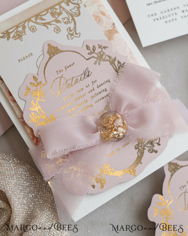 Vintage Baroque Wedding Invitation suite Beige Golden Fine art Roses Wedding Invitations with rsvp Victorian wedding crest Chinoiserie Invites Royal Ornamental frame-14