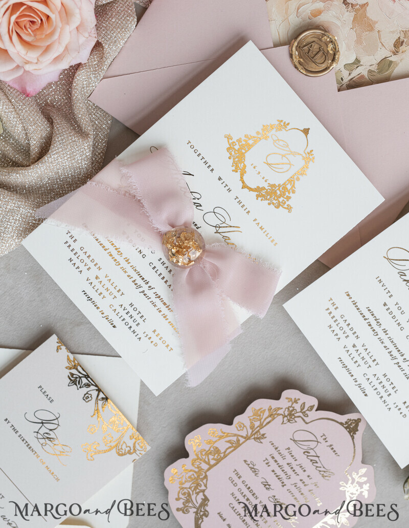 Vintage Baroque Wedding Invitation suite Beige Golden Fine art Roses Wedding Invitations with rsvp Victorian wedding crest Chinoiserie Invites Royal Ornamental frame-23