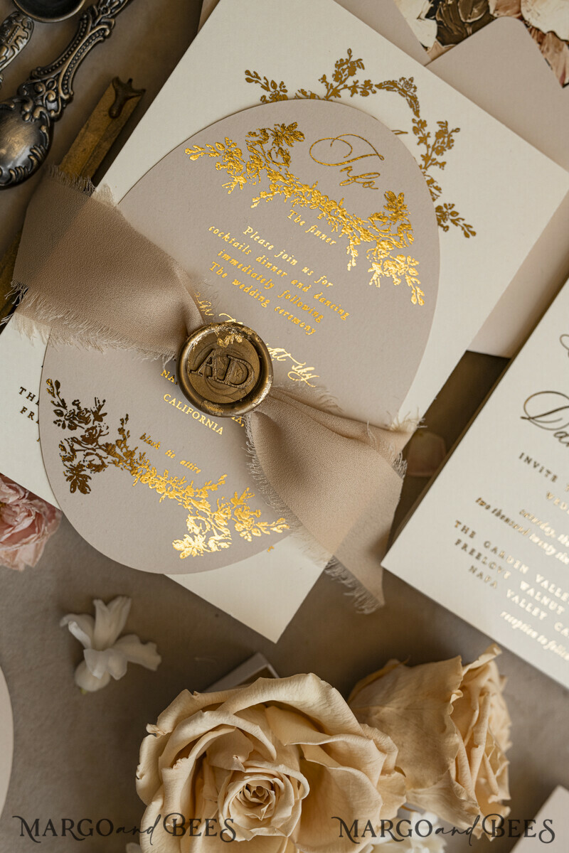 Vintage Baroque Wedding Invitation suite Beige Golden Fine art Roses Wedding Invitations with rsvp Victorian wedding crest Chinoiserie Invites Royal Ornamental frame-9