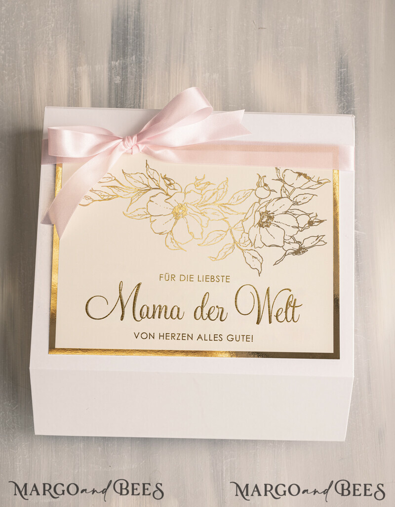Edles Muttertagsgeschenk: Geschenkbox mit Lindor Pralinen, glitzerndem Sekt, Rosenkerze & Champagnerglas – liebevolle Überraschung für Mama-3
