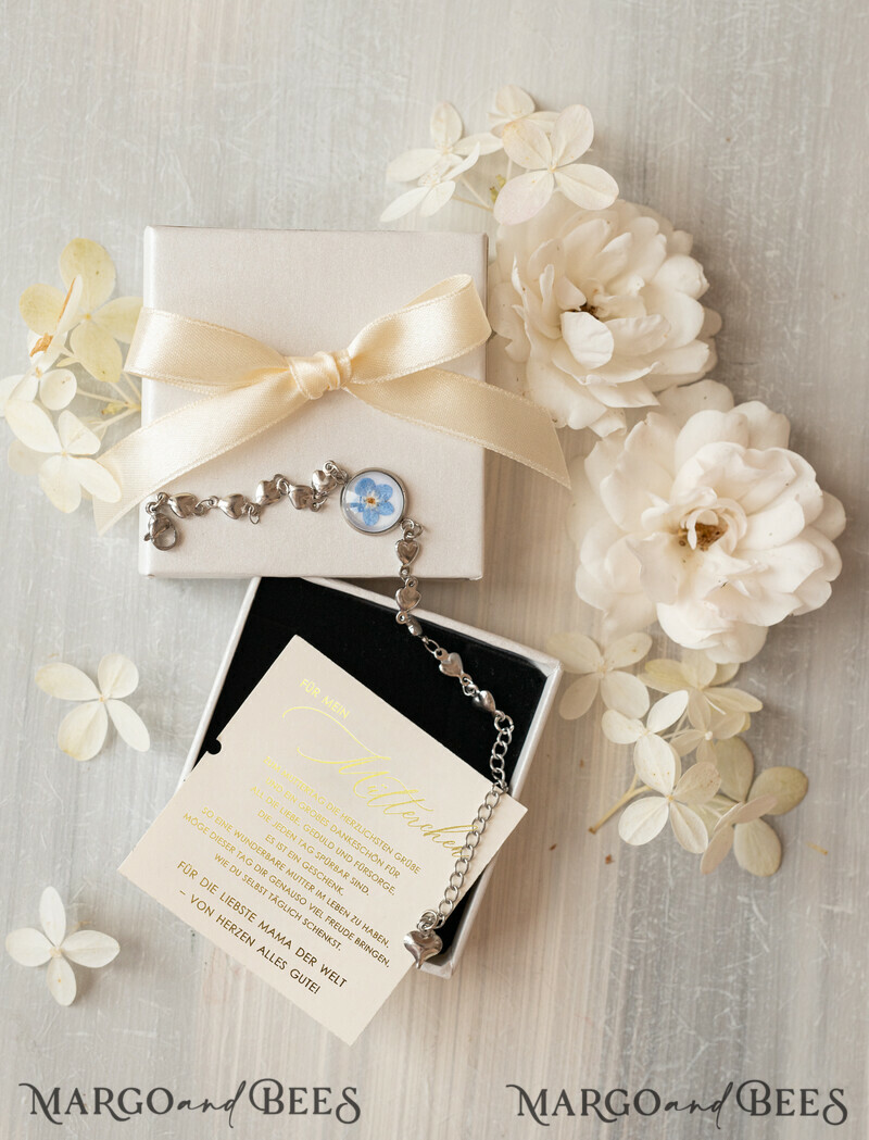 Muttertag Geschenk für Mama – Armband mit Vergissmeinnicht-Blume in Geschenkbox mit Widmung-2
