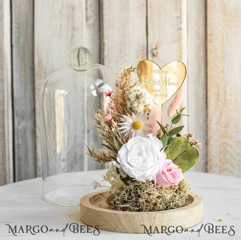 Glaskuppel mit Trockenblumen & Rose – Geschenkidee zum Muttertag-4