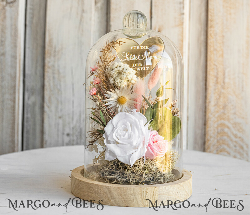 Glaskuppel mit Trockenblumen & Rose – Geschenkidee zum Muttertag-1