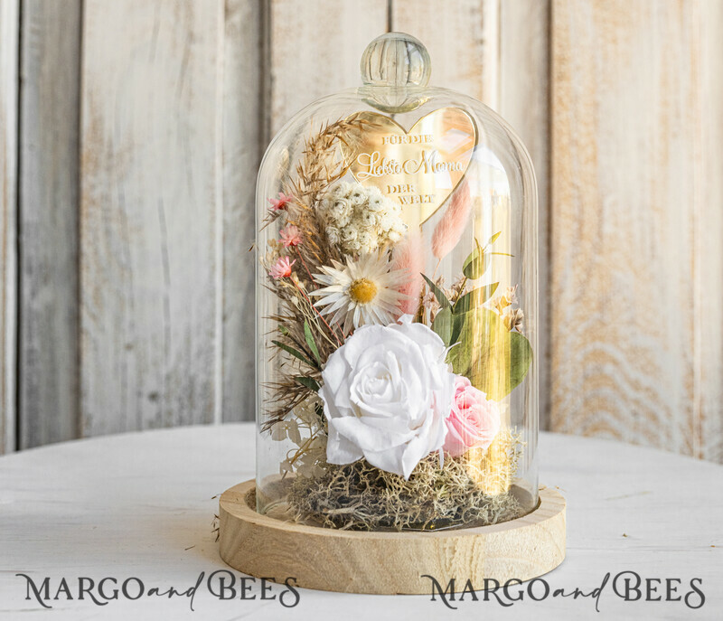 Glaskuppel mit Trockenblumen & Rose – Geschenkidee zum Muttertag-2