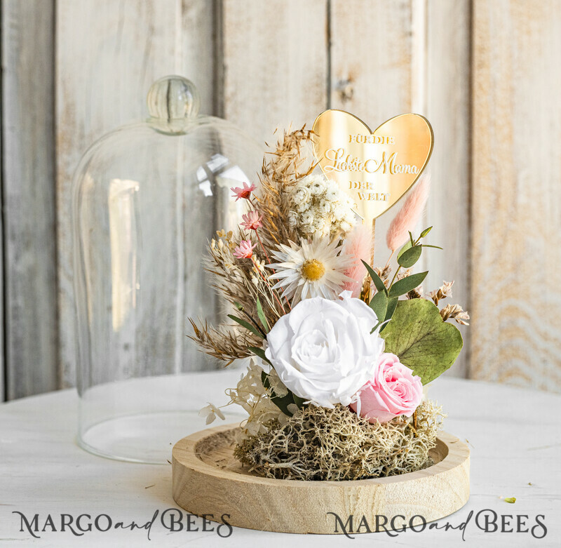 Glaskuppel mit Trockenblumen & Rose – Geschenkidee zum Muttertag-3