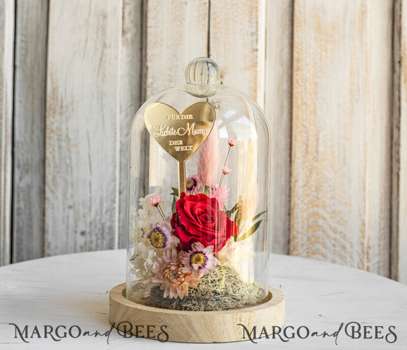 Glaskuppel mit Trockenblumen & Rose – Geschenkidee zum Muttertag-1