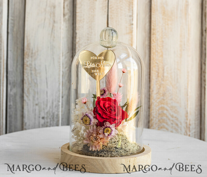 Glaskuppel mit Trockenblumen & Rose – Geschenkidee zum Muttertag-2