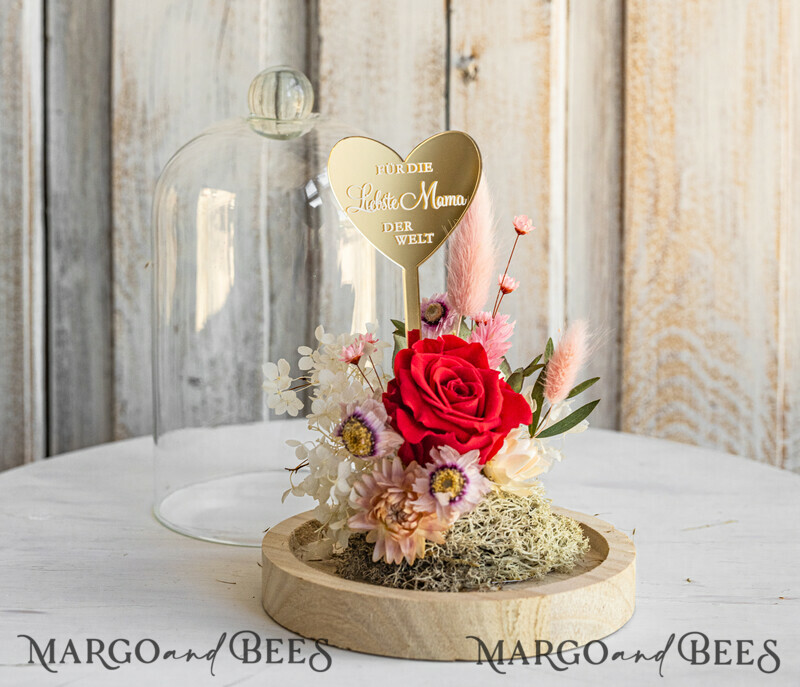 Glaskuppel mit Trockenblumen & Rose – Geschenkidee zum Muttertag-3