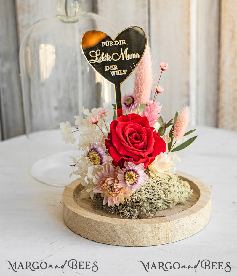 Glaskuppel mit Trockenblumen & Rose – Geschenkidee zum Muttertag-4