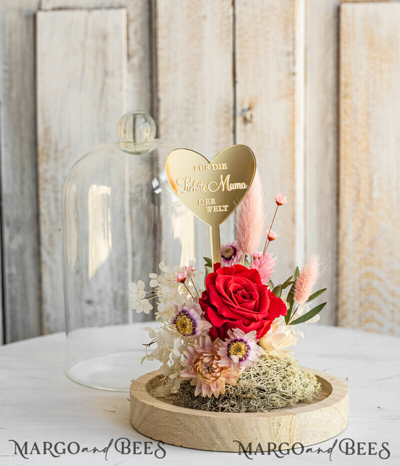 Glaskuppel mit Trockenblumen & Rose – Geschenkidee zum Muttertag-5